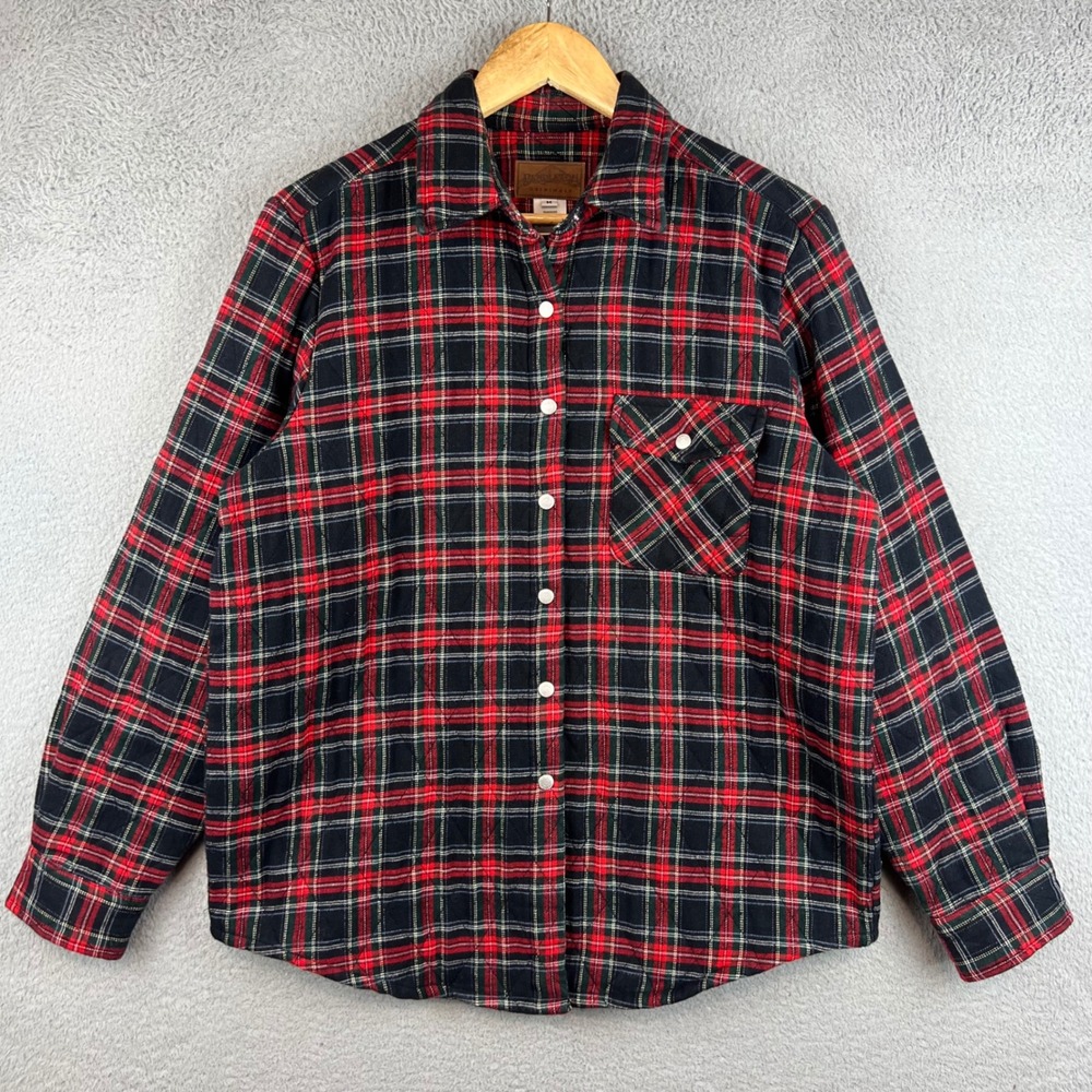 Pendleton Quilted Plaid Shirt Jacket Mens Medium Red Black Snap Front Flannel